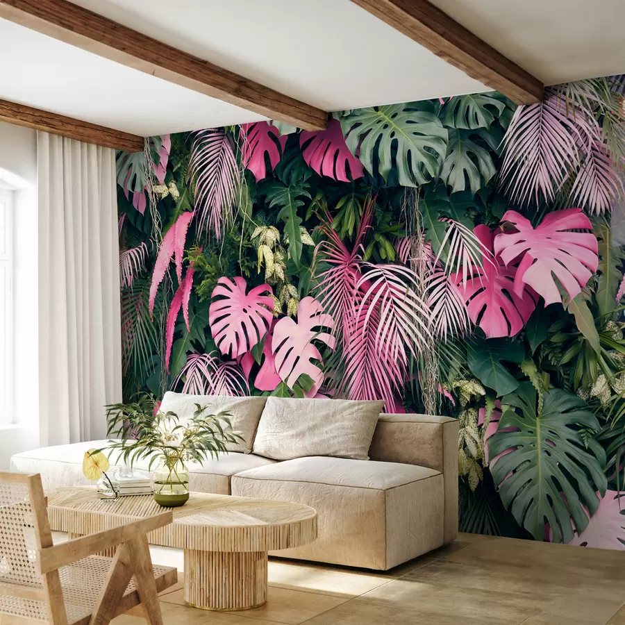 Fototapete Grünes und rosa Laub u79682