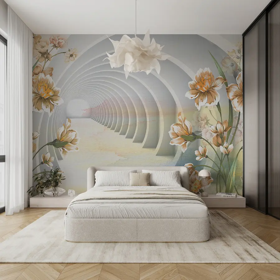 Fototapete 3D-Tunnel und Blumen u04401