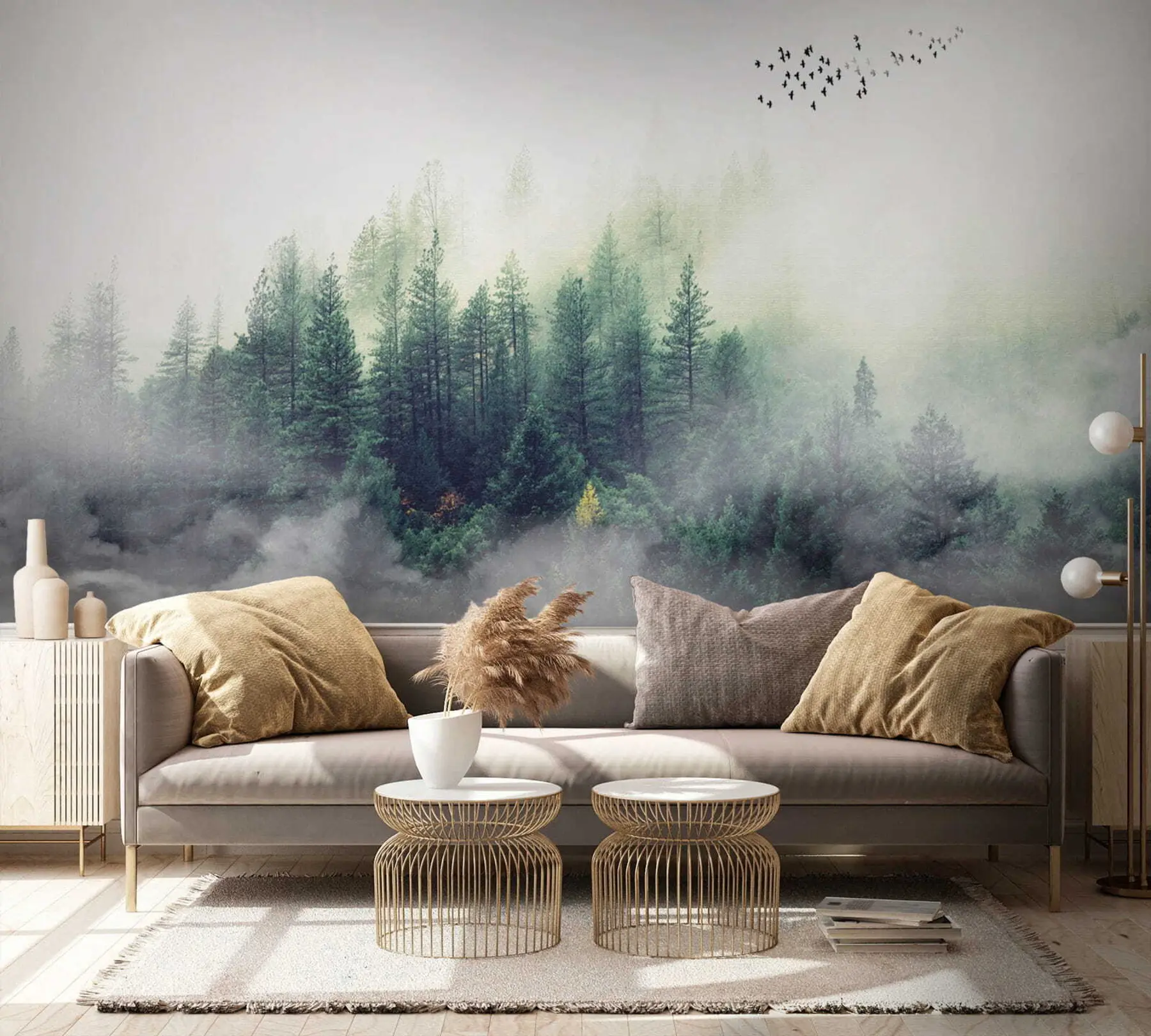 Fototapete Wald und Vögel im Nebel u10882