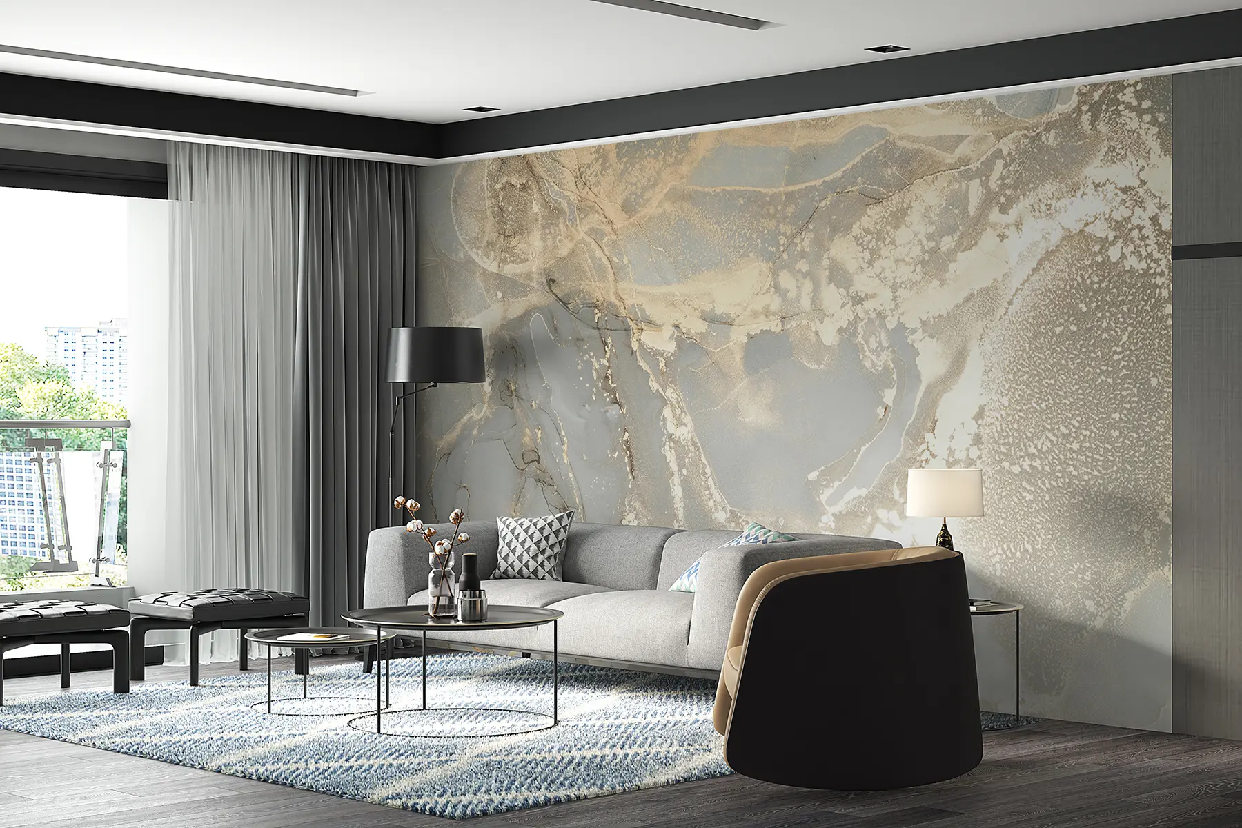 Fototapete Grauer und gelber Marmor u17492