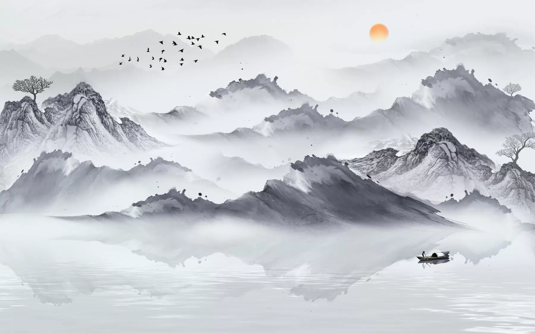 Fototapete Berge im japanischen Stil. Tuschezeichnung u44010