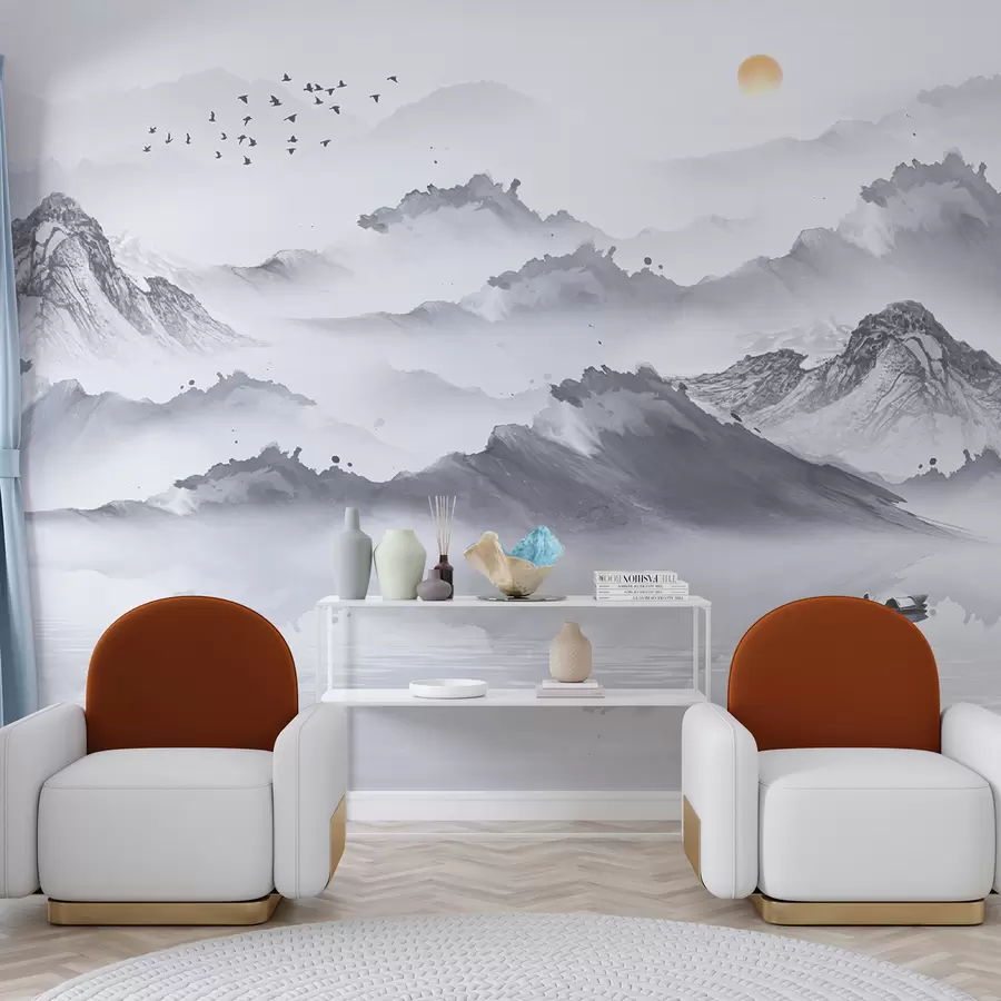 Fototapete Berge im japanischen Stil. Tuschezeichnung u44010