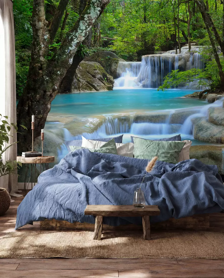 Fototapete Wasserfall Stromschnellen im Wald u54260