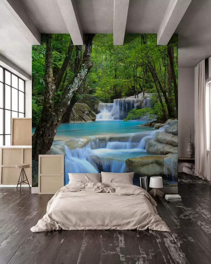 Fototapete Wasserfall Stromschnellen im Wald u54260