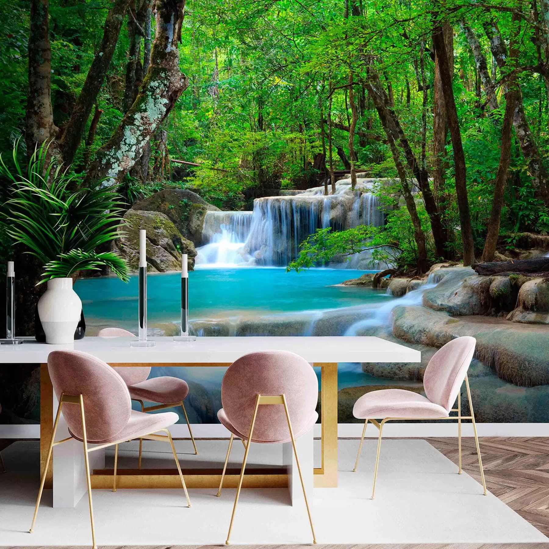 Fototapete Wasserfall Stromschnellen im Wald u54260