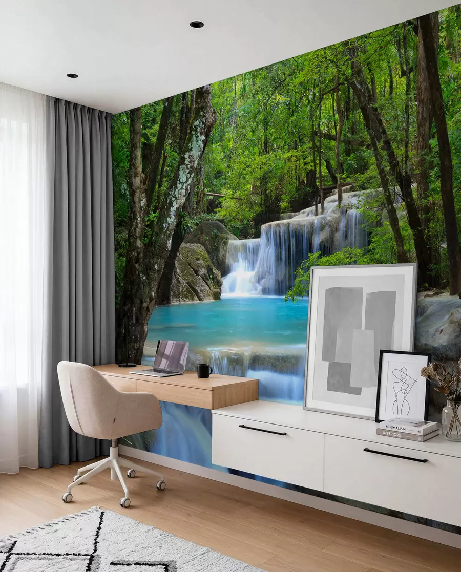 Fototapete Wasserfall Stromschnellen im Wald u54260