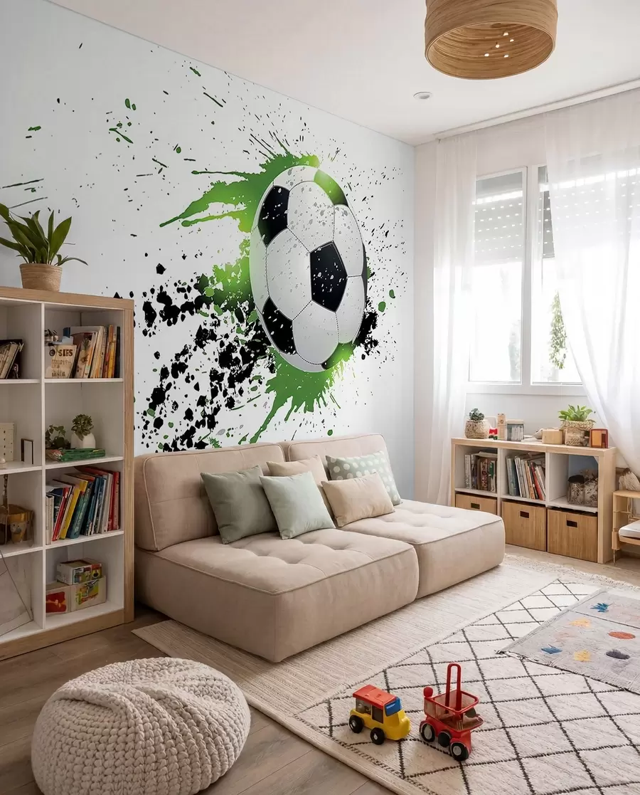 Fototapete Fußball mit grünen Spuren u57431