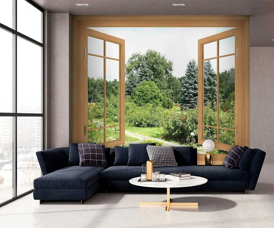 Fototapete Blick aus dem Fenster auf den Wald u60673