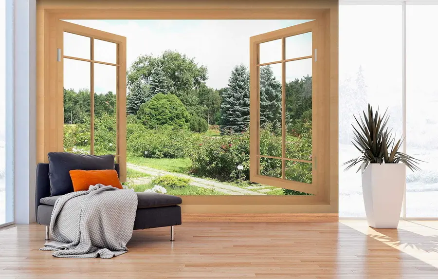 Fototapete Blick aus dem Fenster auf den Wald u60673
