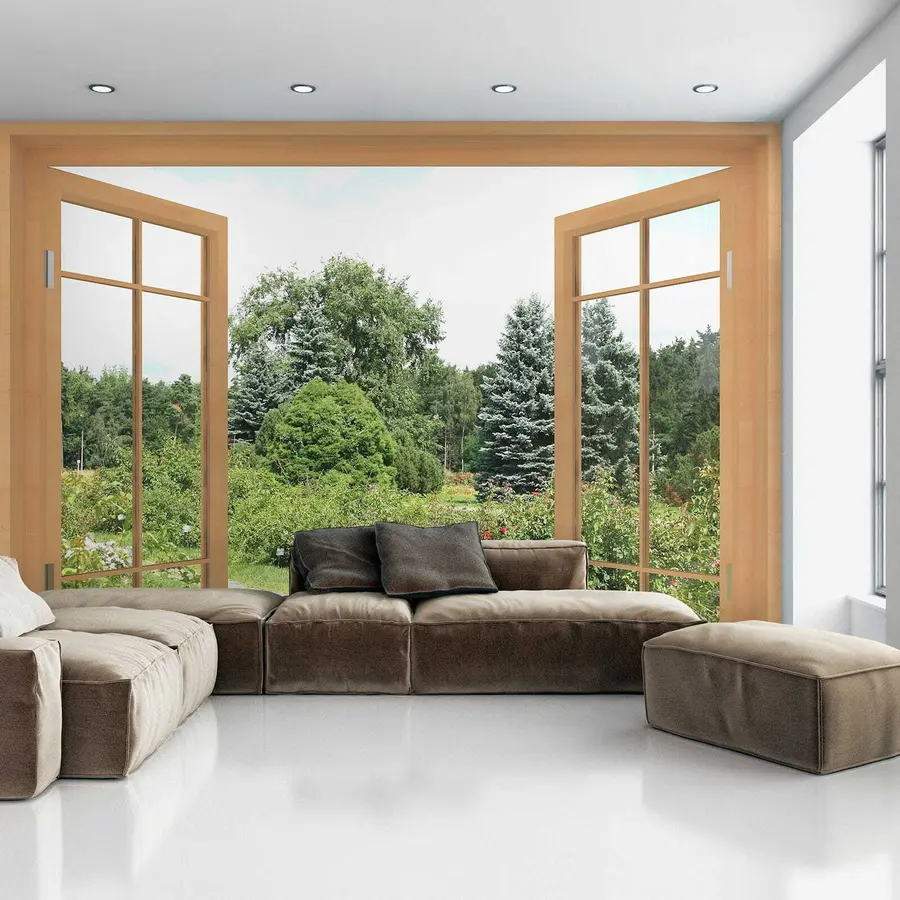 Fototapete Blick aus dem Fenster auf den Wald u60673