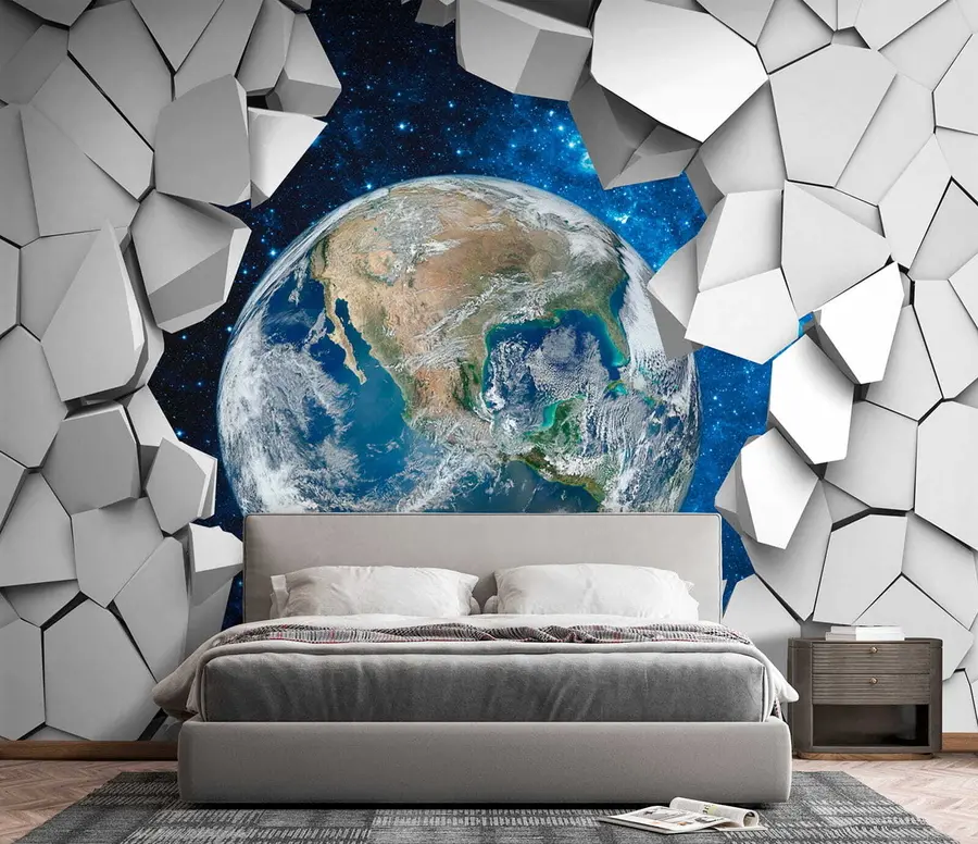 Fototapete 3D-Wand und Planet u77808