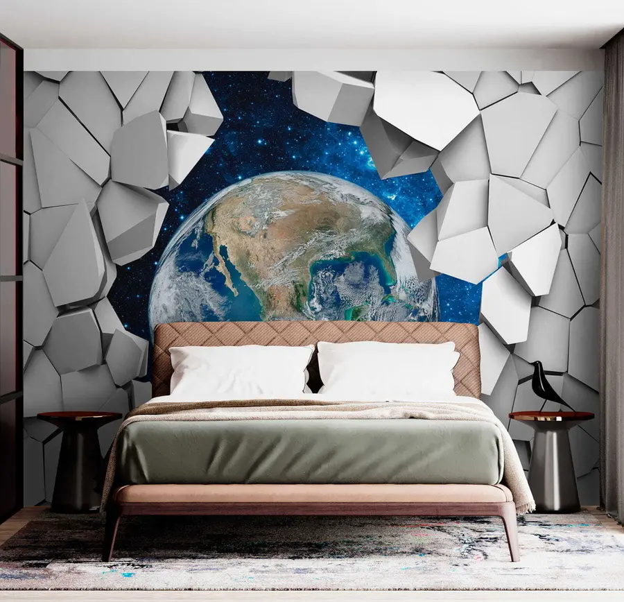 Fototapete 3D-Wand und Planet u77808