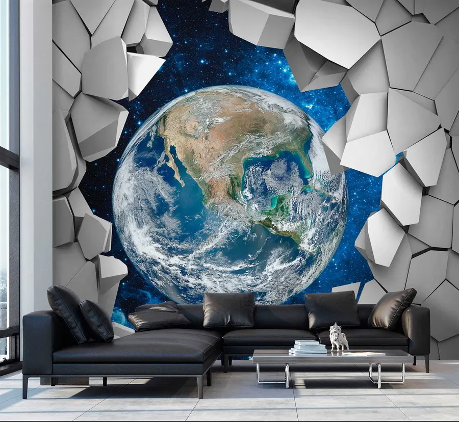 Fototapete 3D-Wand und Planet u77808