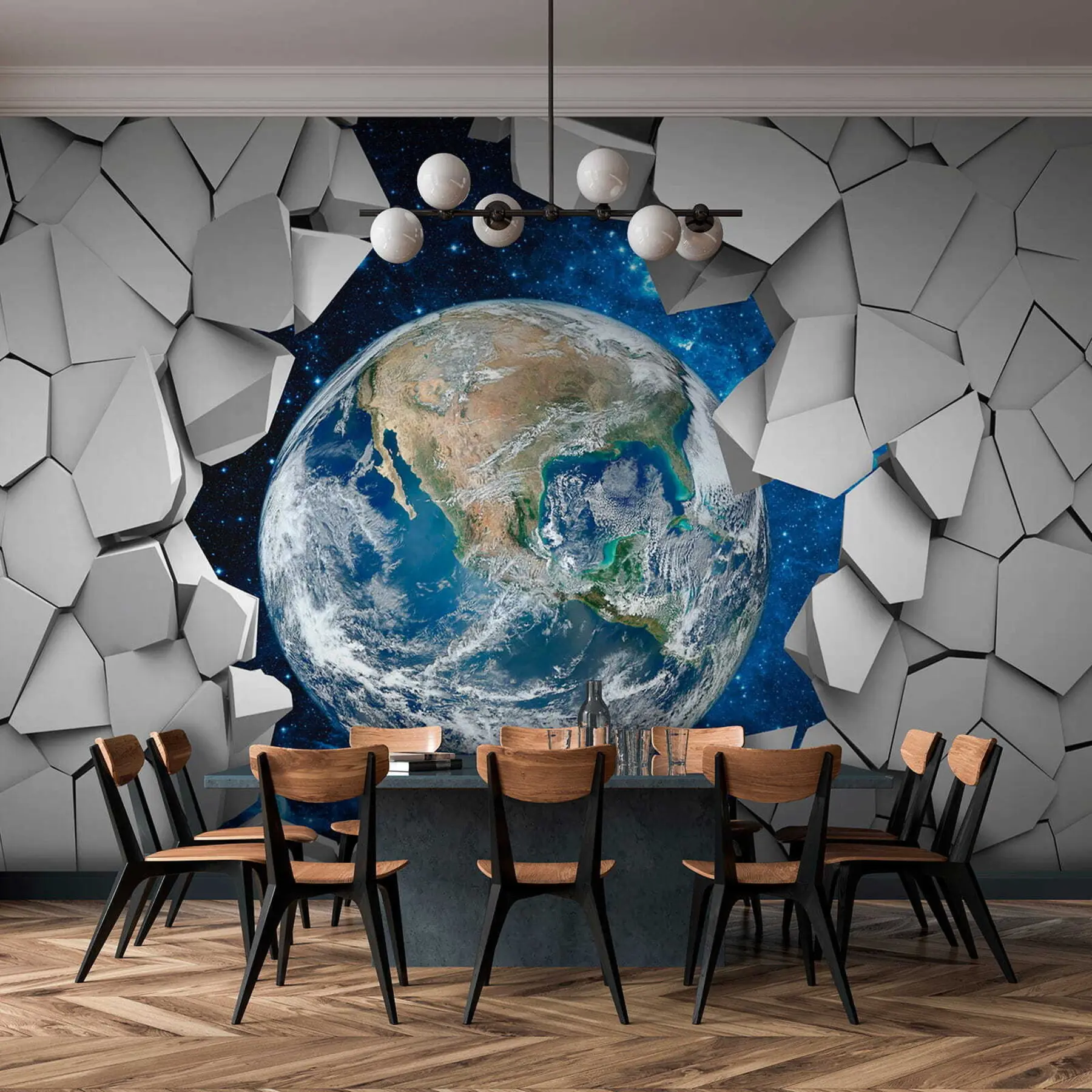 Fototapete 3D-Wand und Planet u77808