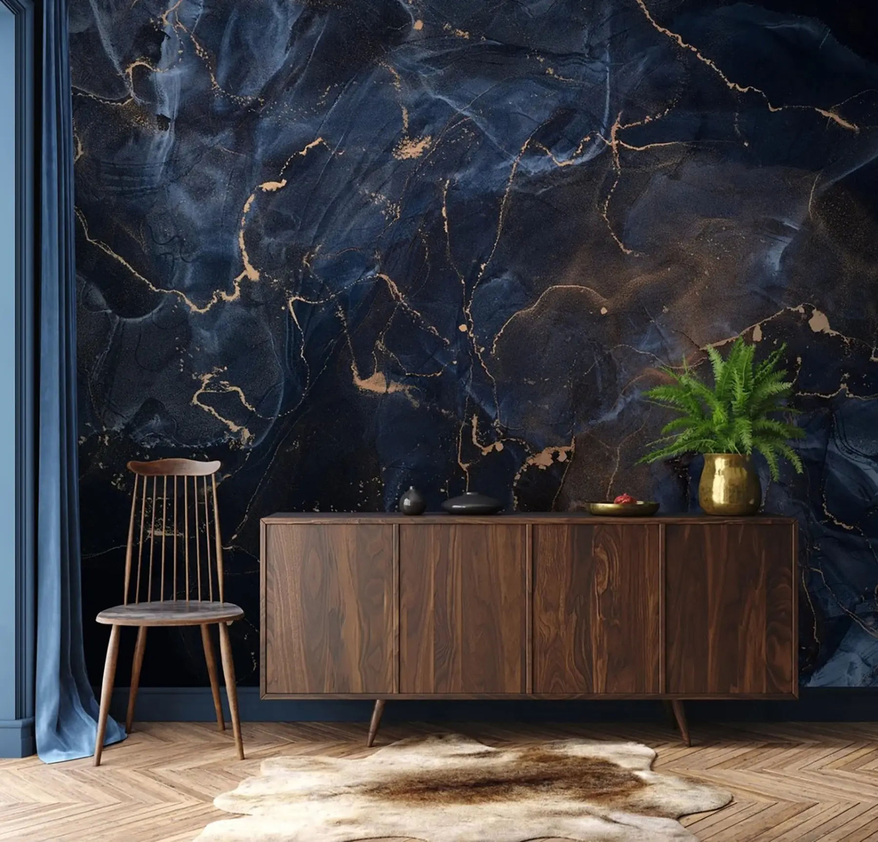 Fototapete luxuriöser blauer Marmor mit Schlieren u71440
