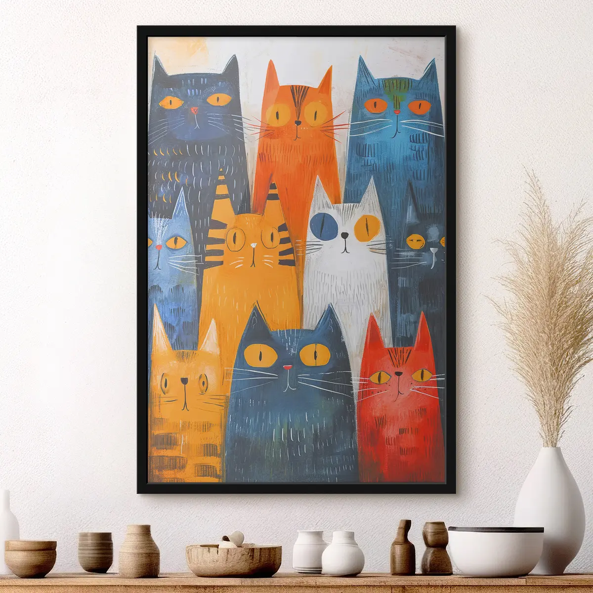 Poster Bunte Katzen versammeln sich fröhlich f37559