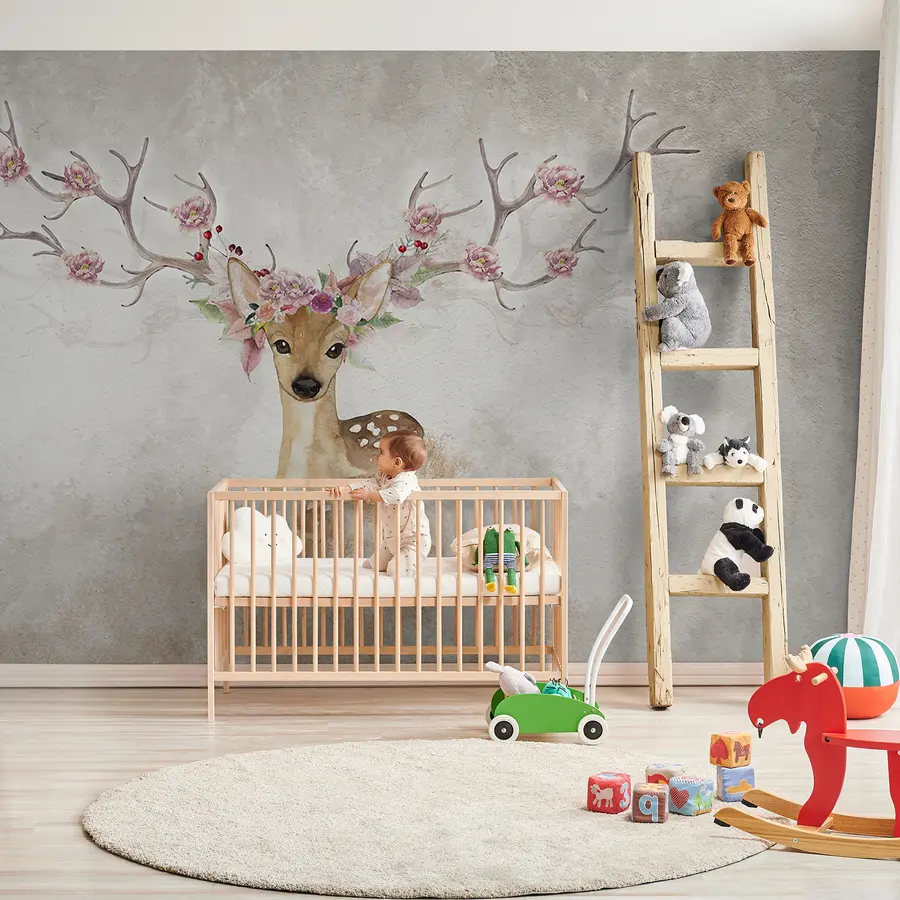 Fototapete Hirsche mit Blumen am Geweih u04671d2