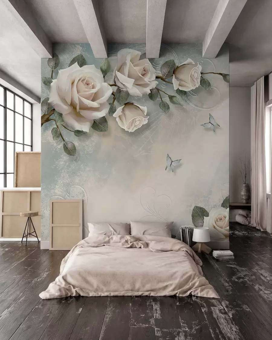 Fototapete Ein Zweig der Creme-Rose u31353d1