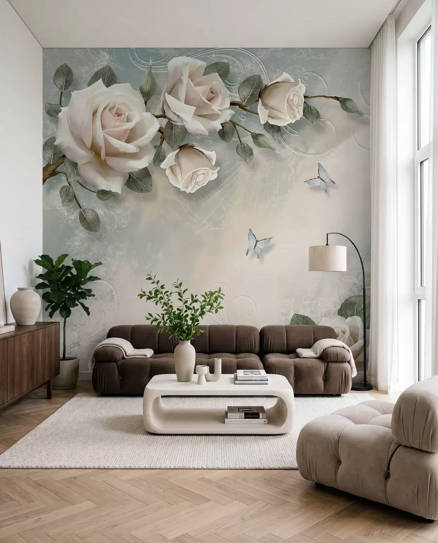 Fototapete Ein Zweig der Creme-Rose u31353d1