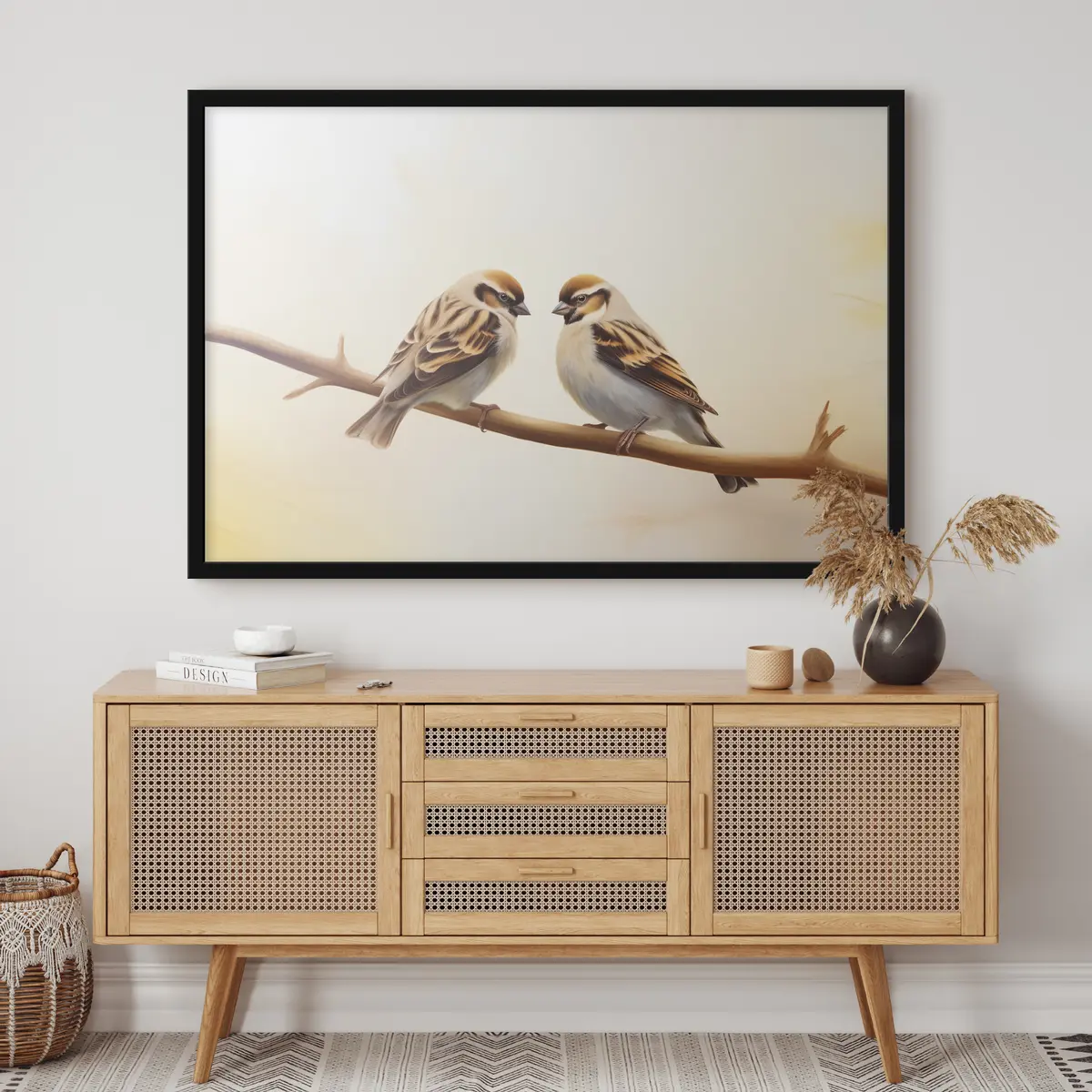 Poster Zwei Spatzen zusammen auf einem Ast f37393