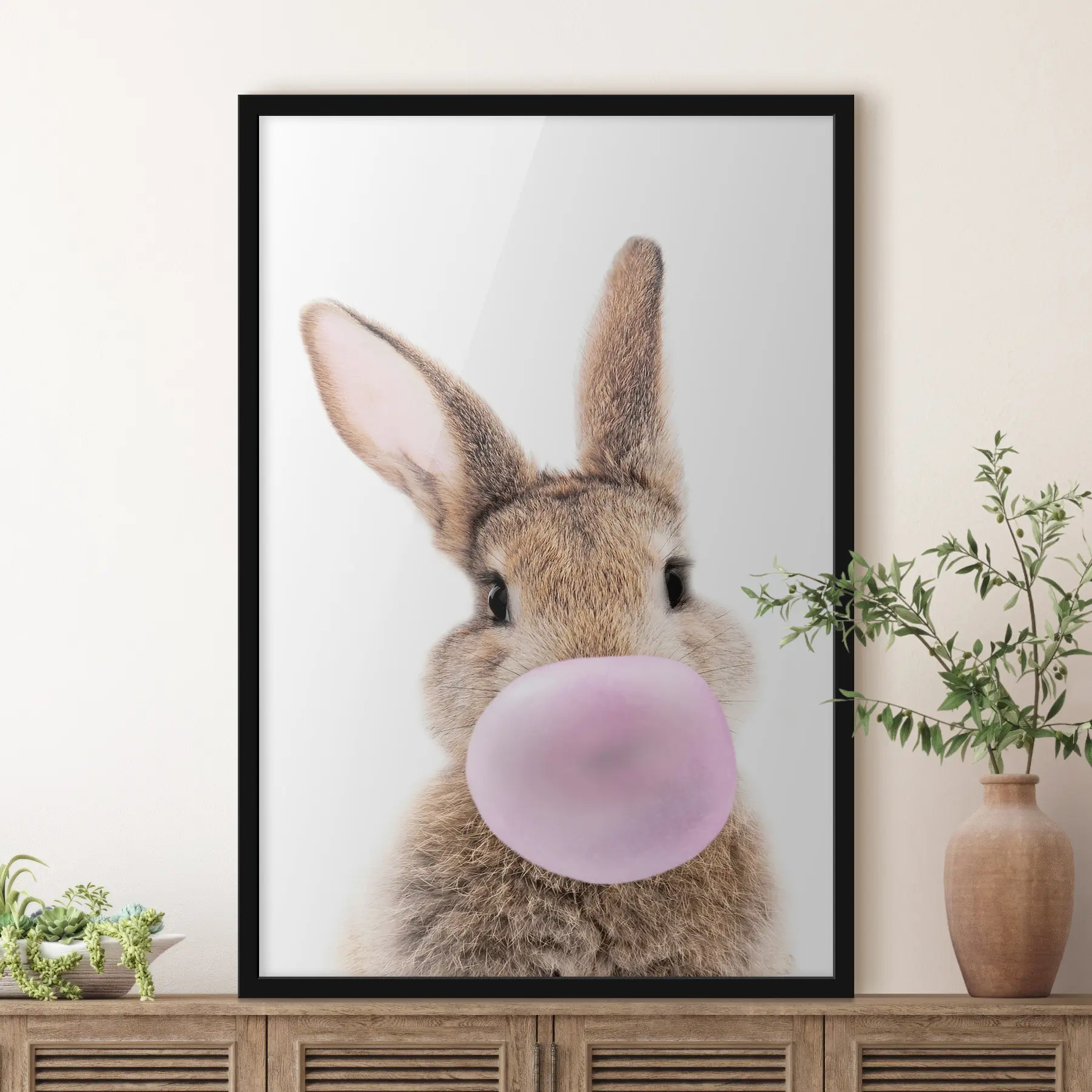 Fototapete Hase bläst eine Kaugummiblase f37773