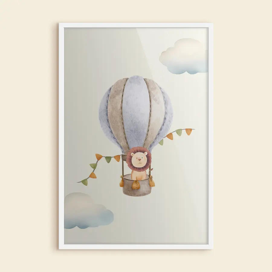 Fototapete Löwe in einem skurrilen Heißluftballon f37914