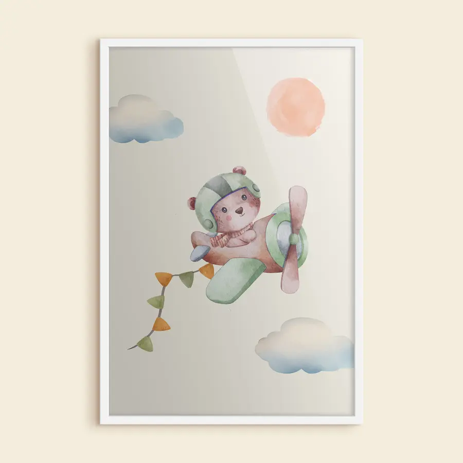 Fototapete Ein abenteuerlustiger Bär schwebt durch den Himmel f37916