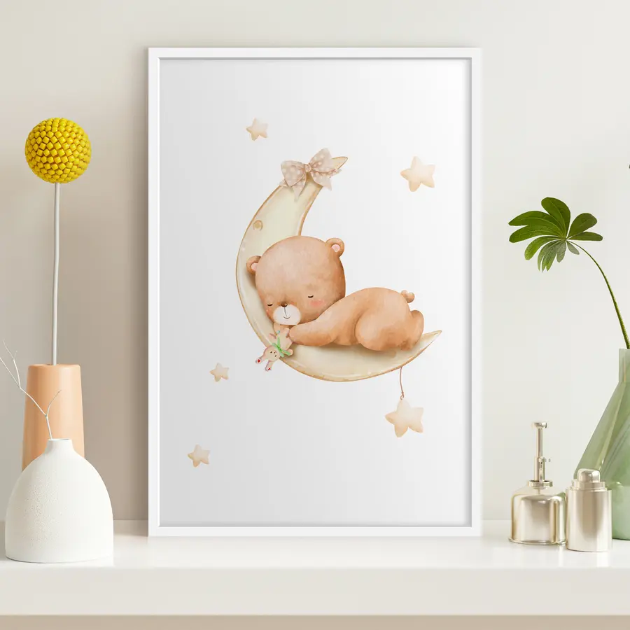 Wandbilder Kuscheliger Bär träumt auf dem Mond f37917