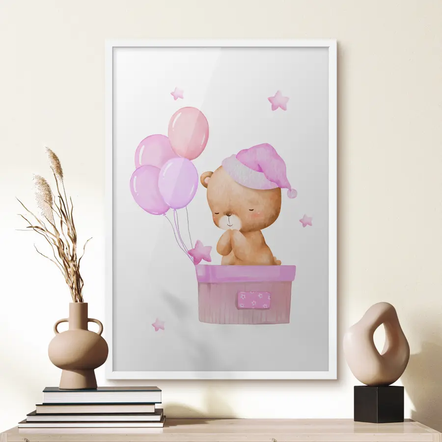 Fototapete Teddybär mit Luftballons und Sternen f37918v2