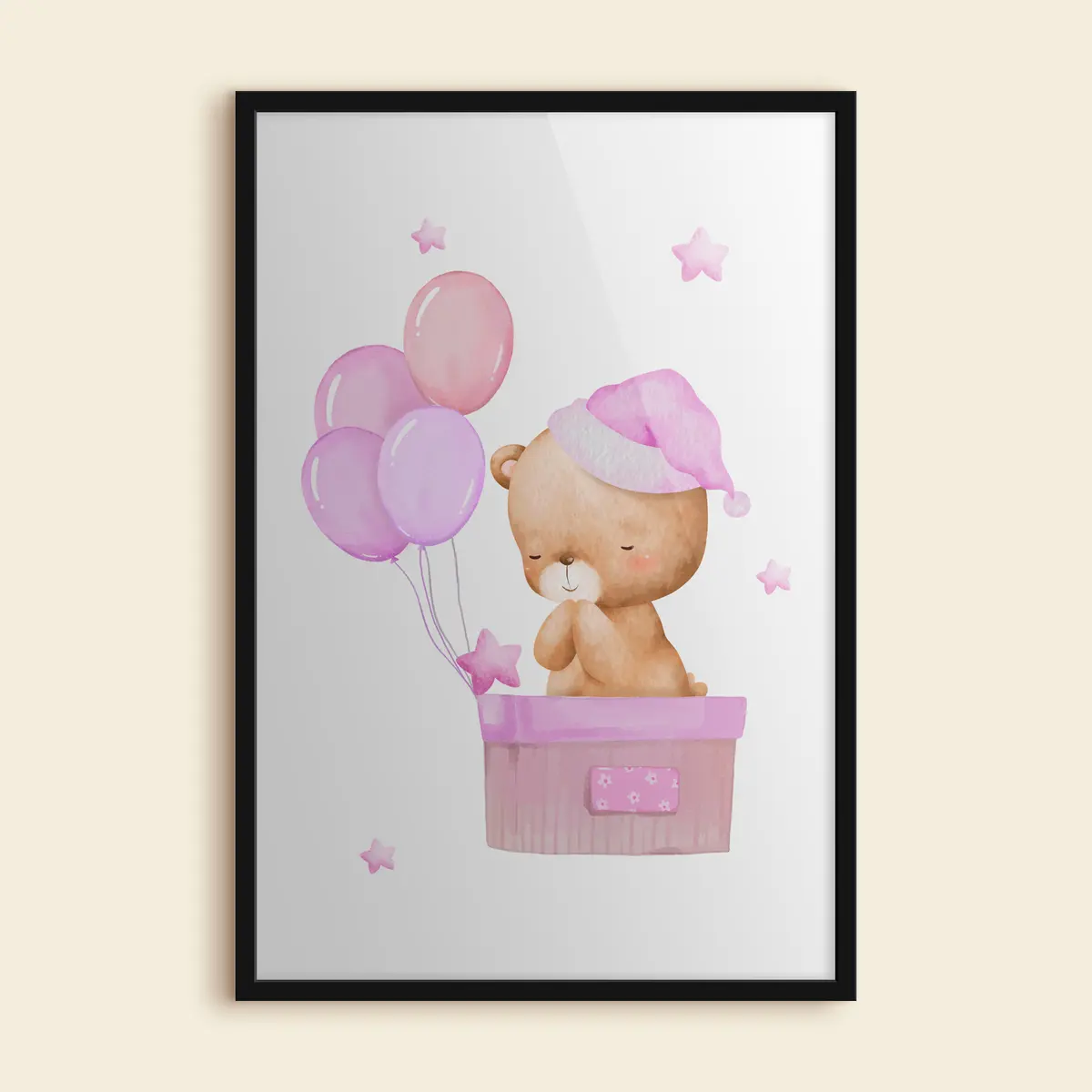 Poster Teddybär mit Luftballons und Sternen f37918v2