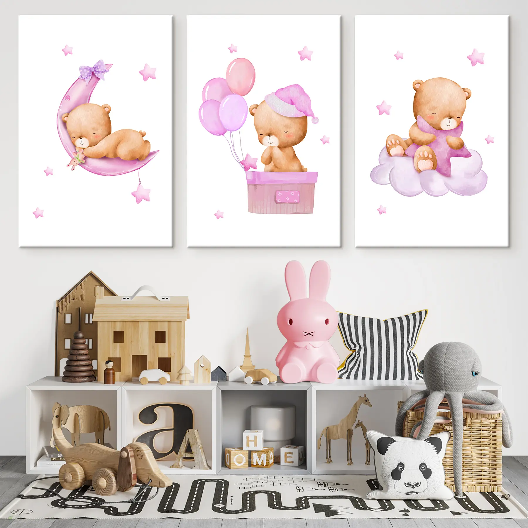 Wandbilder Teddybären in verträumten Pastellszenen m00296v2