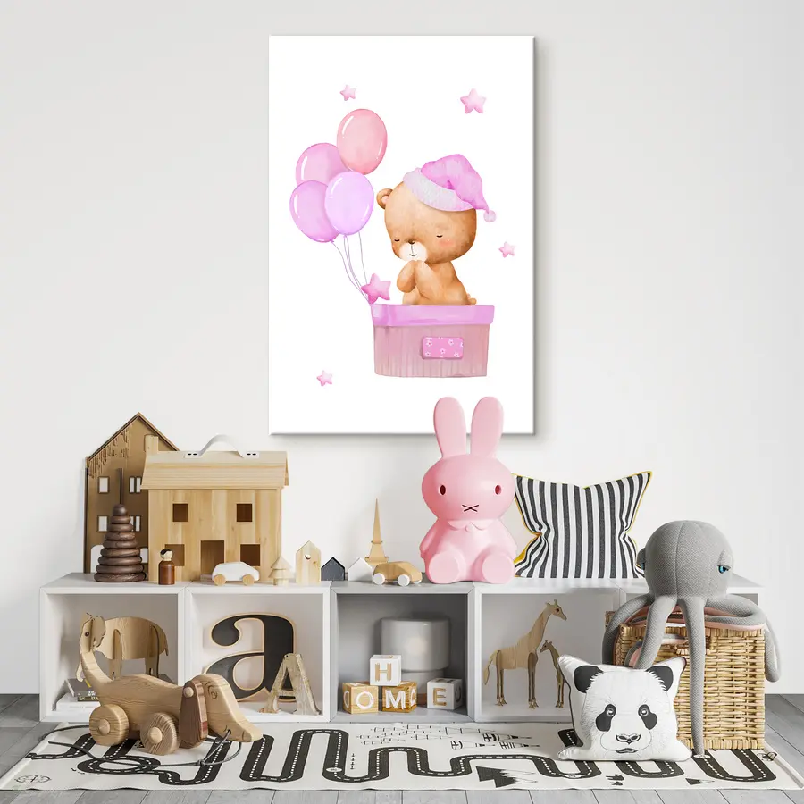Wandbilder Süßer Bär feiert mit Luftballons s37918v2