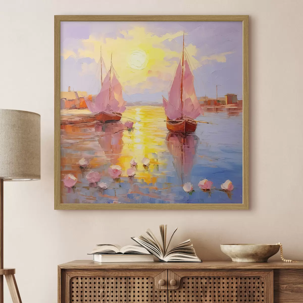 Poster Segeln in einen lebendigen Sonnenuntergang f37881