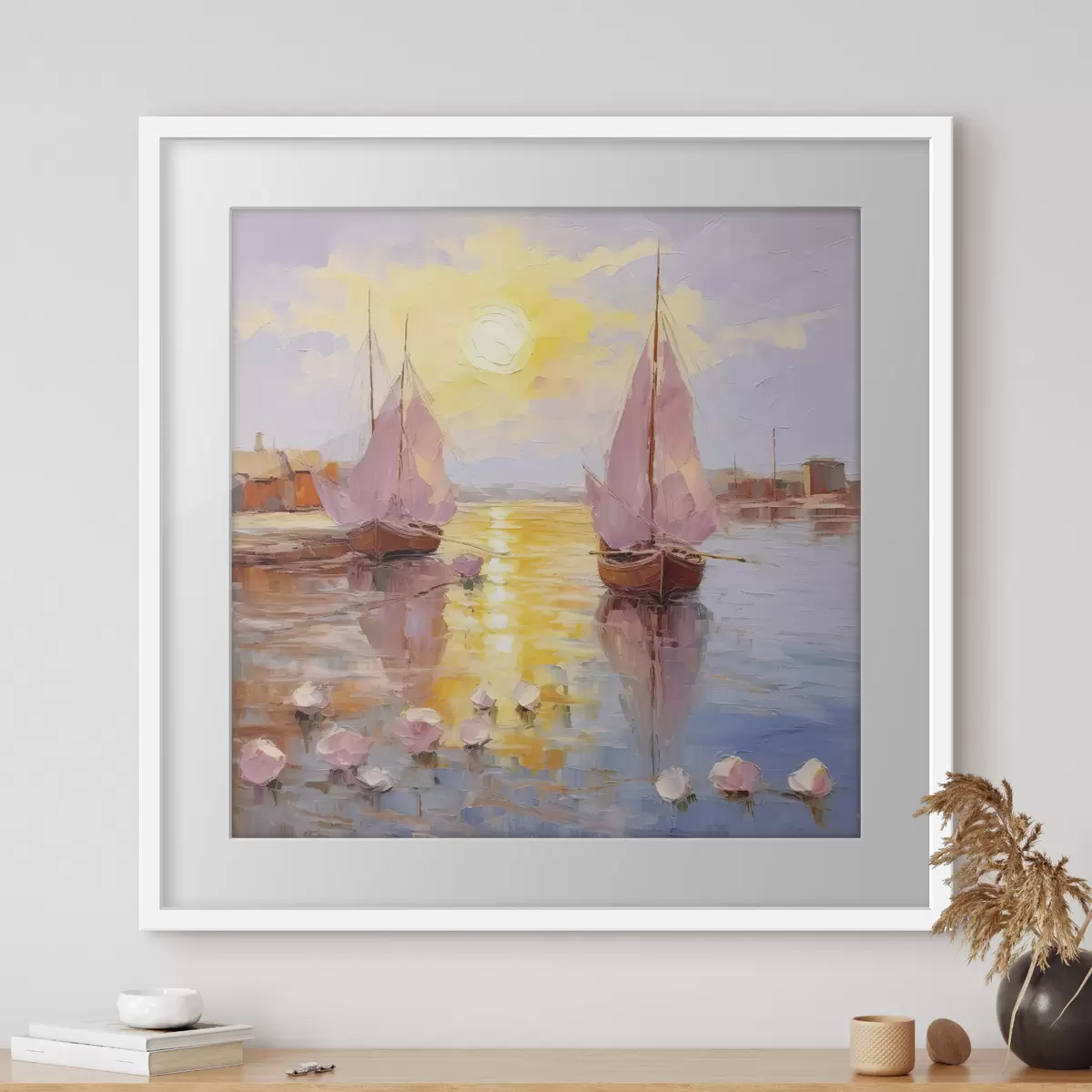 Poster Segeln in einen lebendigen Sonnenuntergang f37881