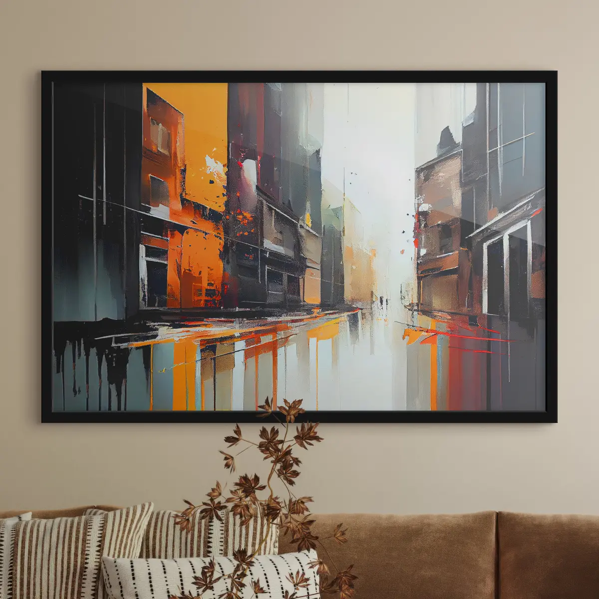 Poster Lebendiges Stadtbild mit reflektierenden Oberflächen f37899