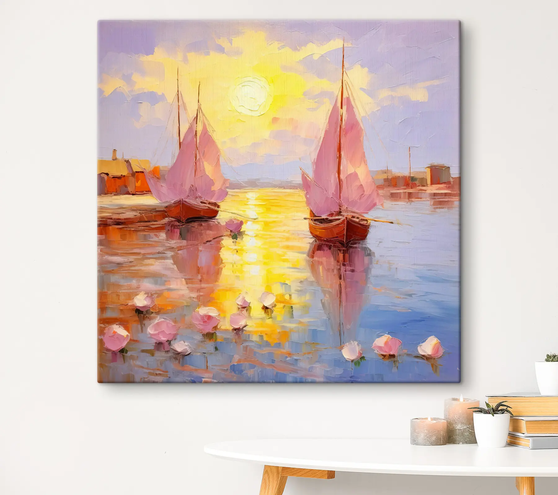 Wandbilder Ruhiger Sonnenuntergang mit Segelbooten s37881