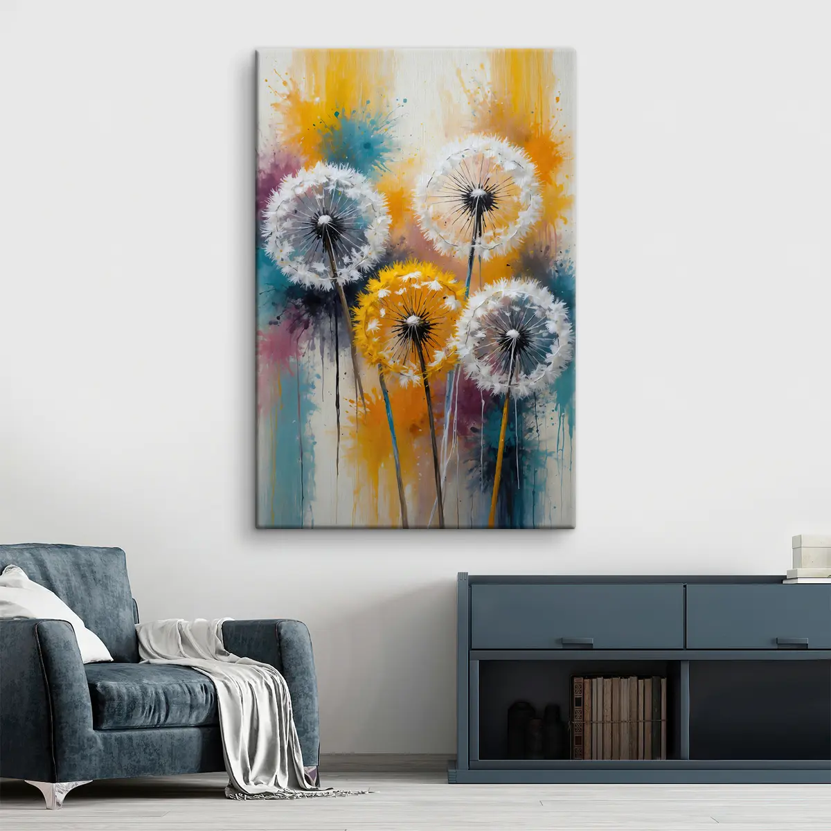 Wandbilder Löwenzahn auf buntem Hintergrund s38060