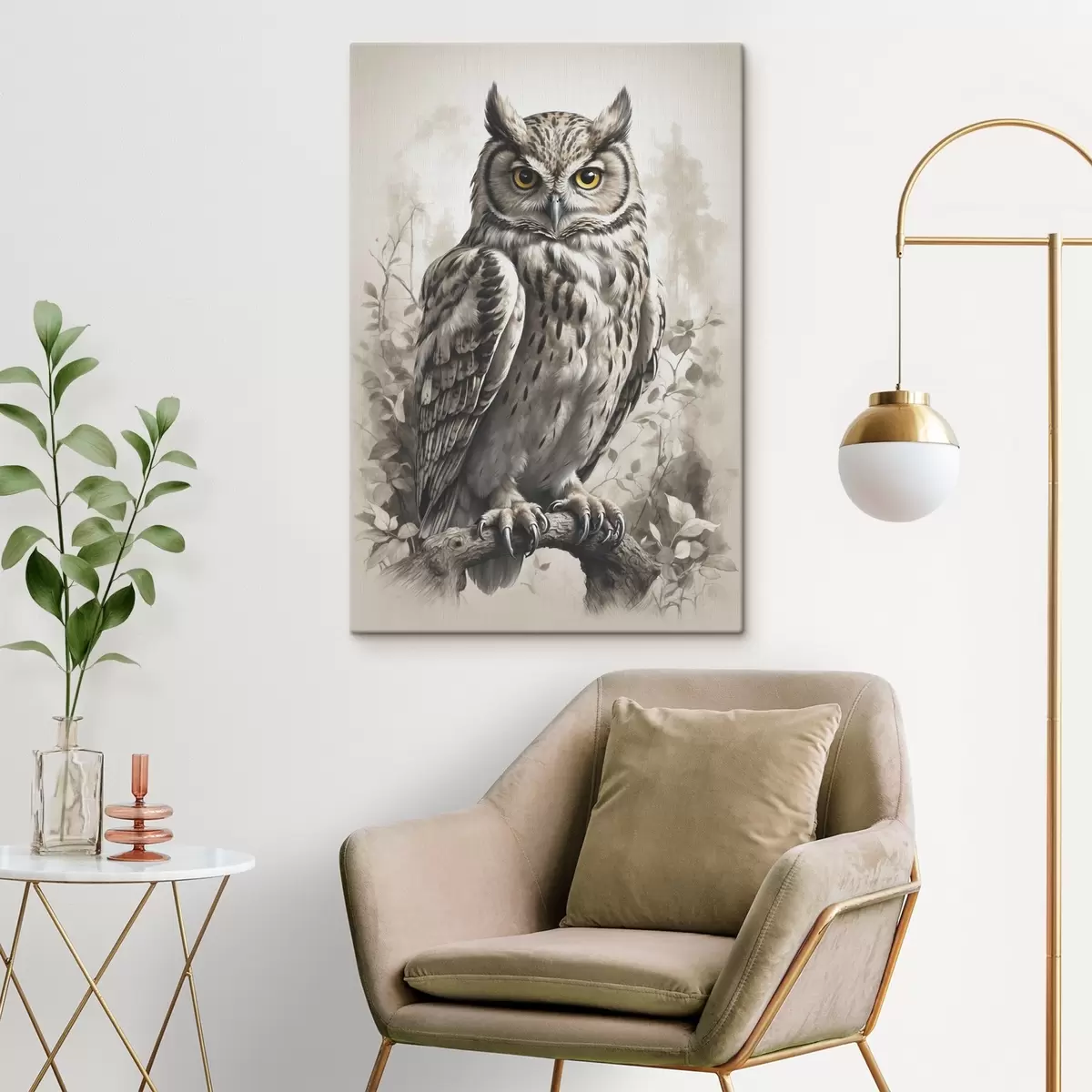 Wandbilder Eule auf schwarzem und weißem Hintergrund s38118