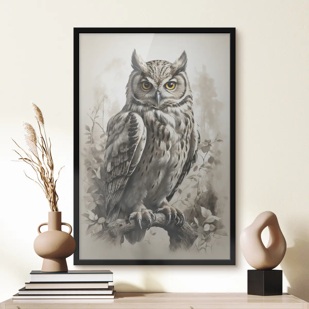 Poster Eule auf schwarzem und weißem Hintergrund f38118