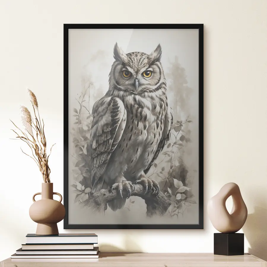 Fototapete Eule auf schwarzem und weißem Hintergrund f38118