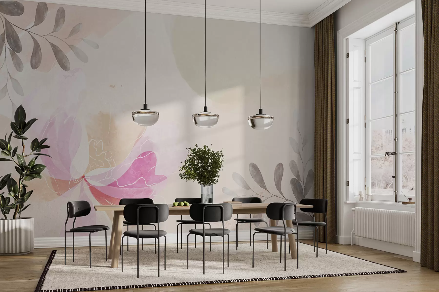 Fototapete große Blume, Pastell, Aquarell, Beige Farbe w00396