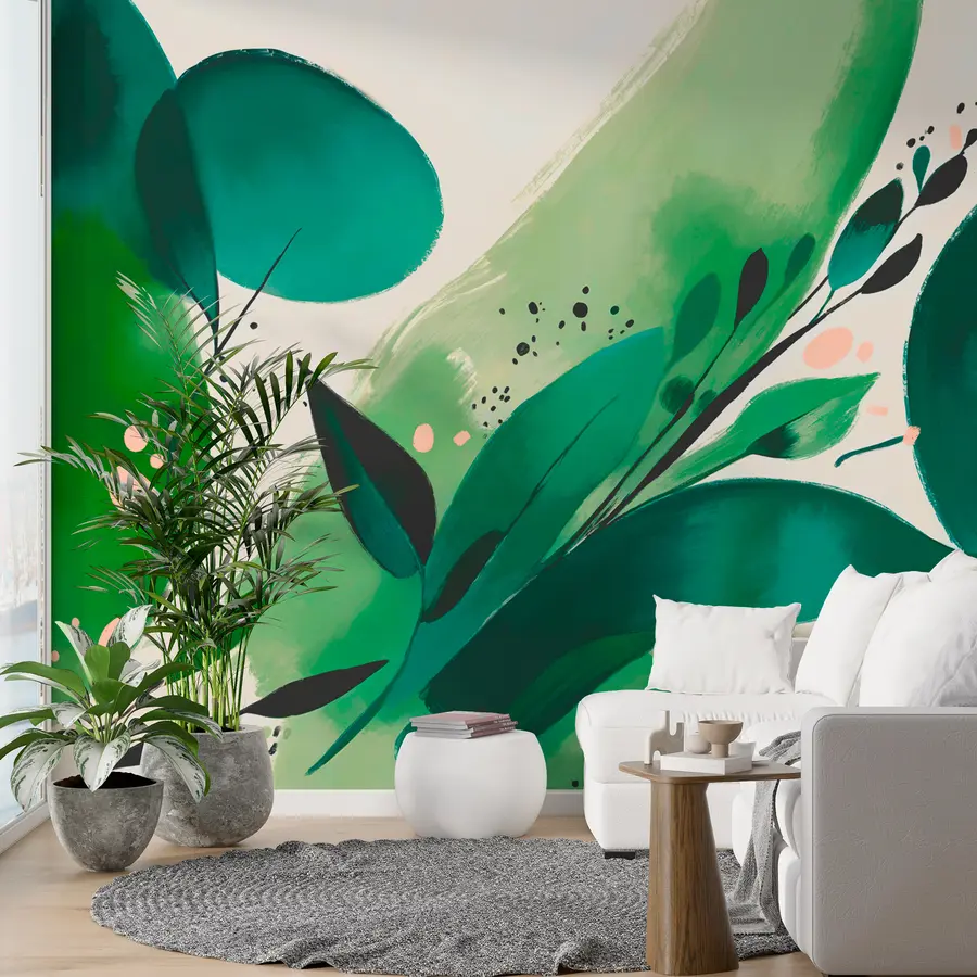 Fototapete Abstrakter Druck floraler Motive und Blätter, Minimalismus w00394