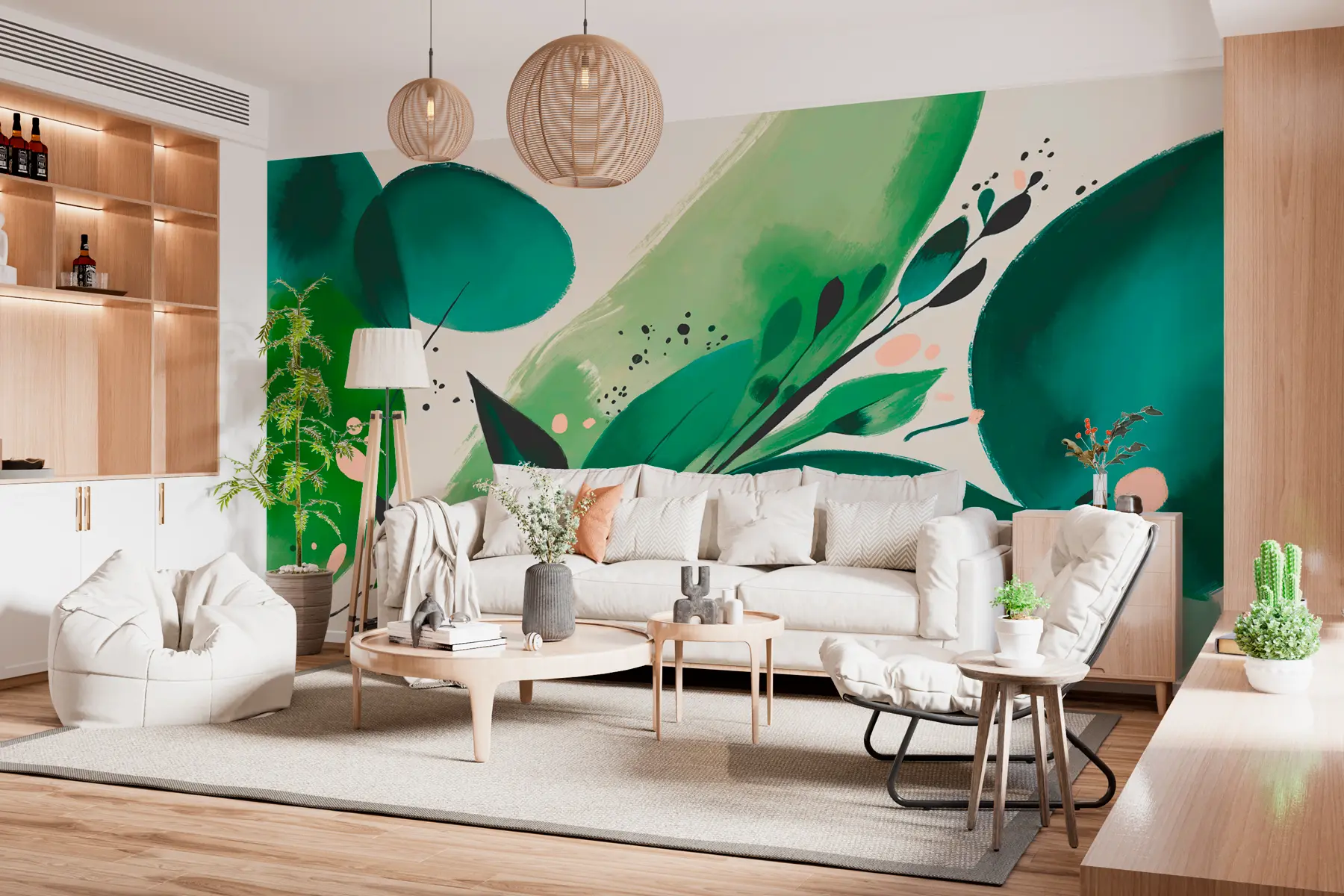 Fototapete Abstrakter Druck floraler Motive und Blätter, Minimalismus w00394