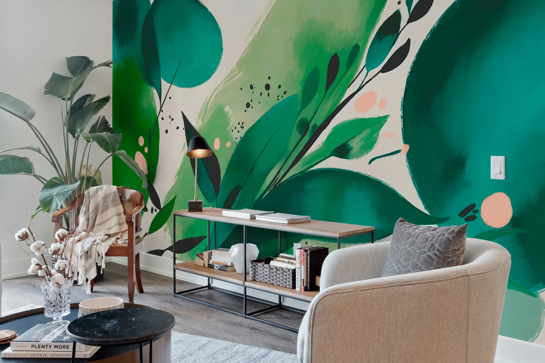 Fototapete Abstrakter Druck floraler Motive und Blätter, Minimalismus w00394