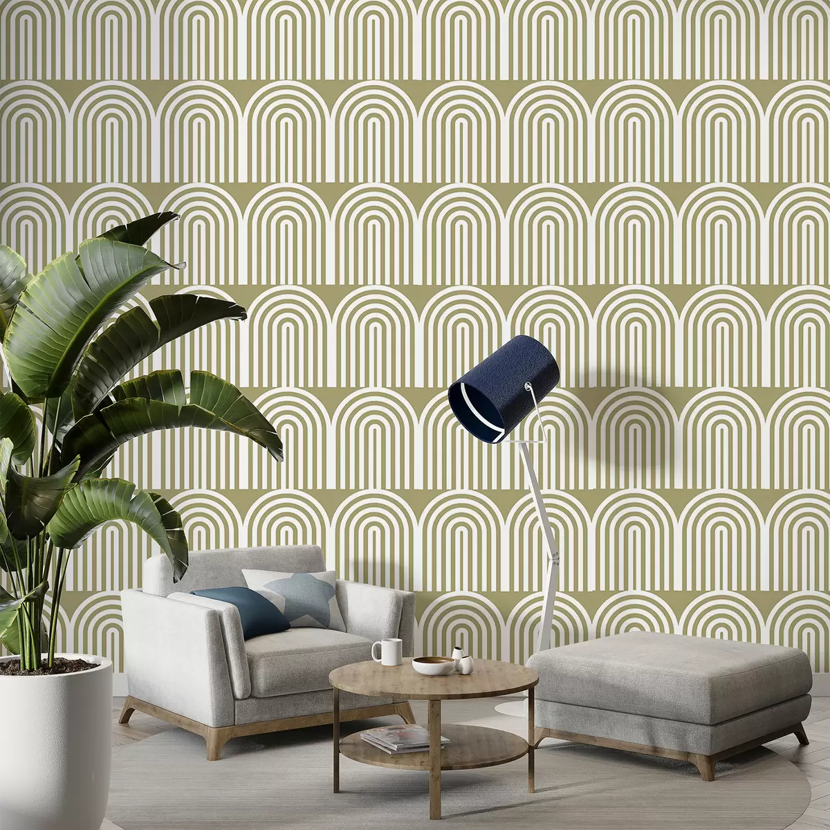 Fototapete Weiße ovale Linien auf hellgrünem Hintergrund w00484v2