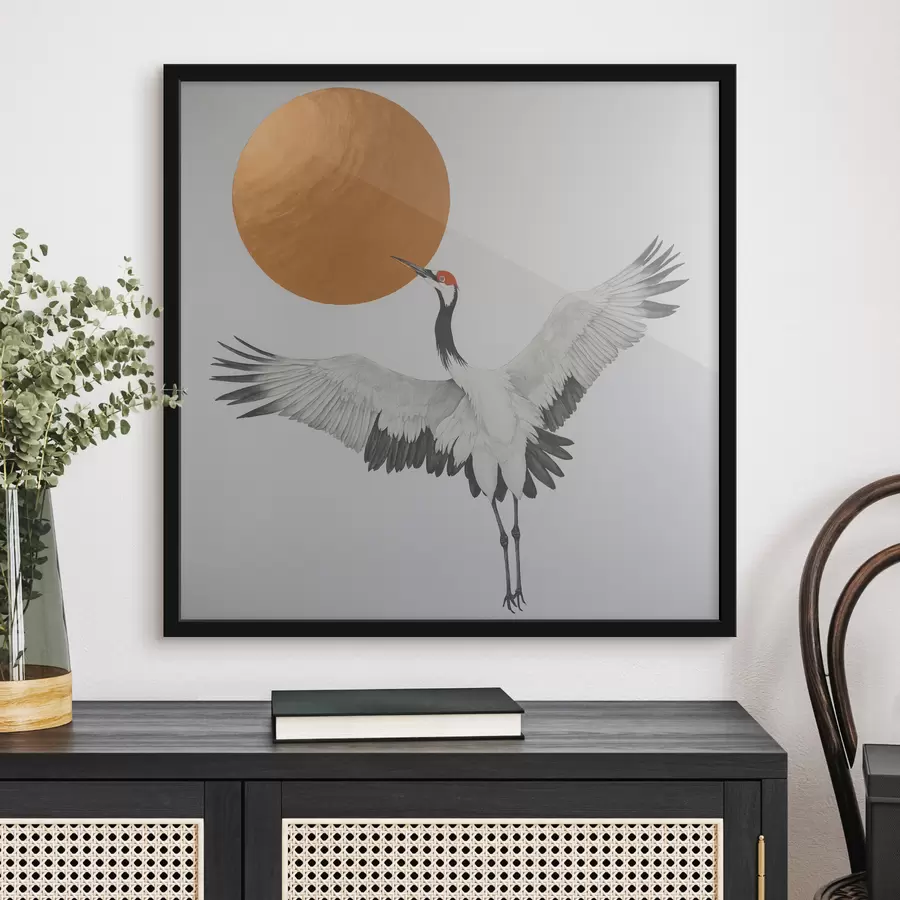 Fototapete Ein Kranich fliegt der Sonne entgegen f38195