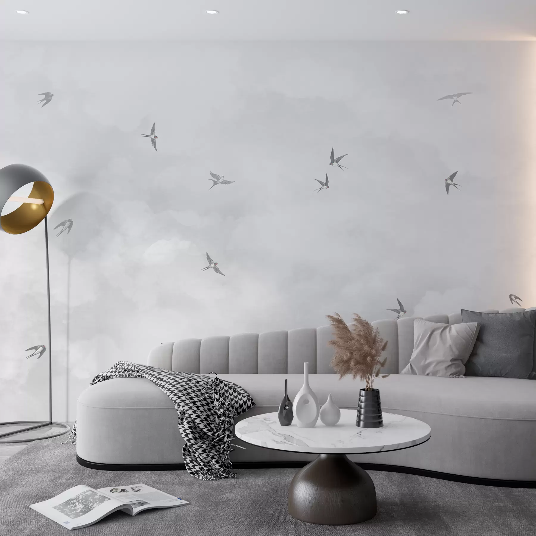 Fototapete Grauer Himmel mit Schwalben w00526v1