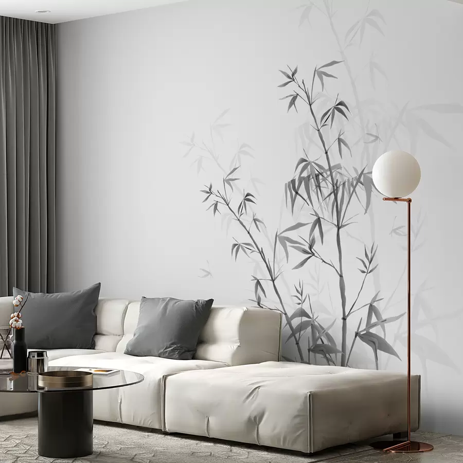 Fototapete Minimalismus-Stil Japandi-Pflanze Bambus Chinoiserie graue Farbe w00546v1