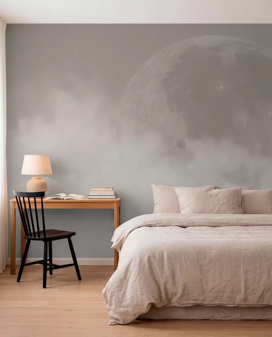 Fototapete Großer Mond zwischen den Wolken im beigen Loft-Stil w00548