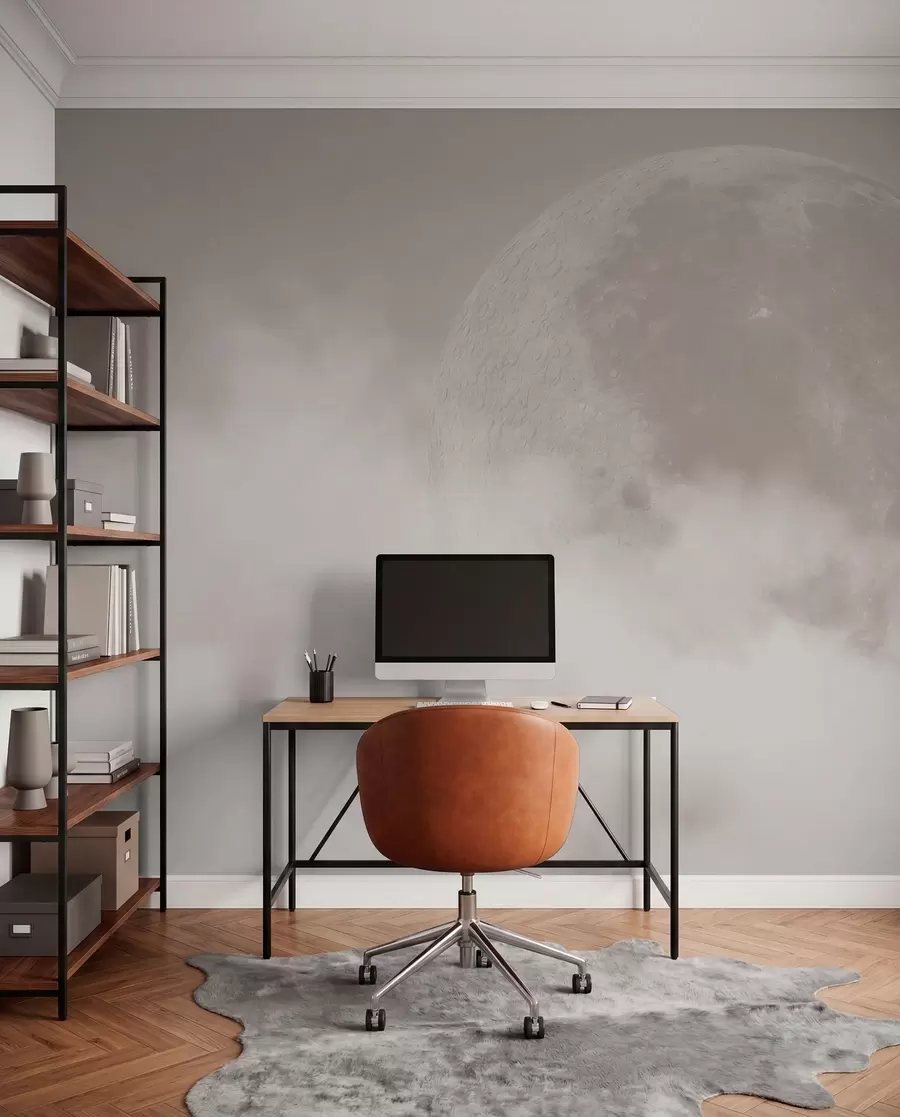 Fototapete Großer Mond zwischen den Wolken im beigen Loft-Stil w00548